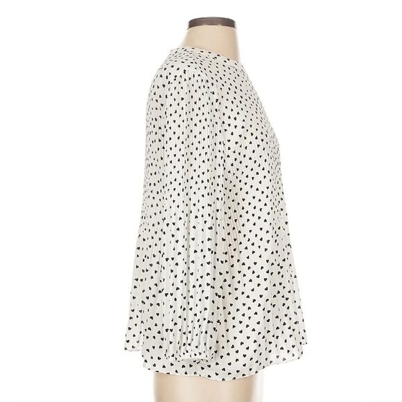 Max Studio Women’s Cream & Black Polka Dot Hearts Long Sleeved Pleated Top SZ L - Picture 10 of 13